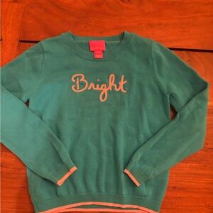 Lilly Pulitzer Aqua Sweater with Pink 'Bright' Embroidery